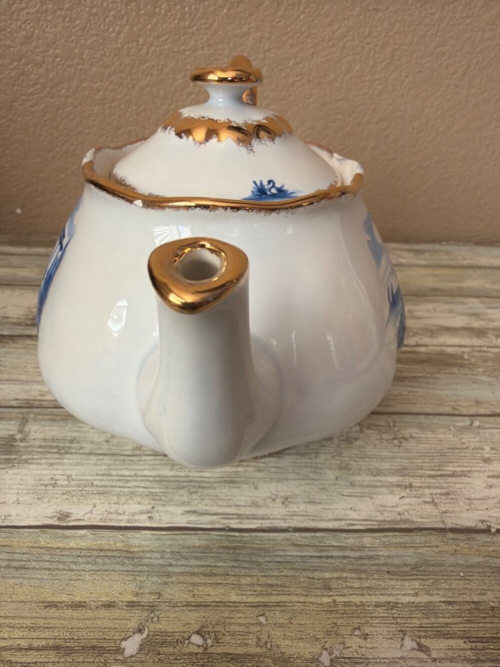 Vintage Arnels Ceramic Teapot w/Lid Blue Windmill Design Gold Trim Rare Pattern - Picture 9 of 15
